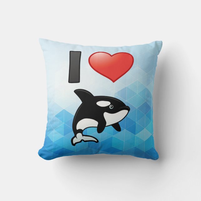 I Love Orcas Throw Pillow (Front)