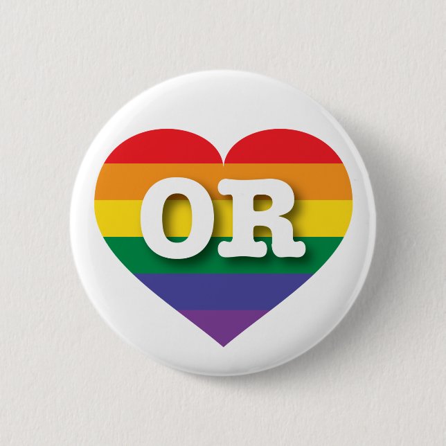 I Love Oregon Rainbow Heart 2 Inch Round Button (Front)