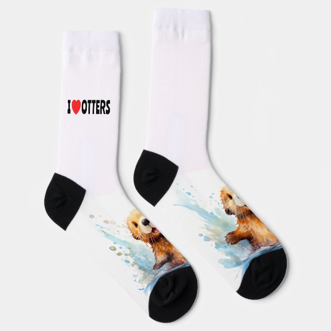 I Love Otters Cute Sea Otter in Water Personalized Socks (Right)
