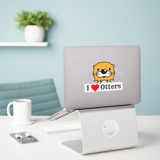 I Love Otters. Otter's Head Sticker (Laptop On Desk)