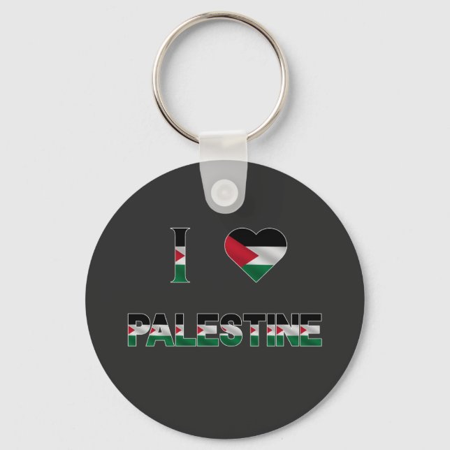 I Love Palestine Heart Flag Unity Freedom Keychain (Front)