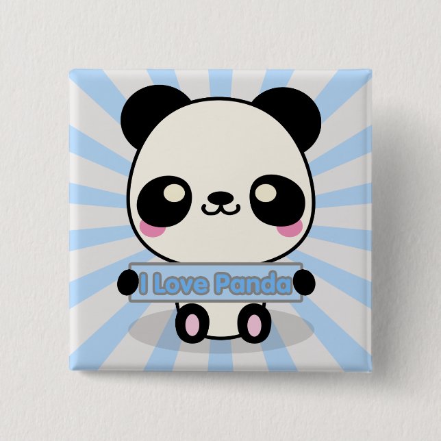 I Love Panda 2 Inch Square Button (Front)