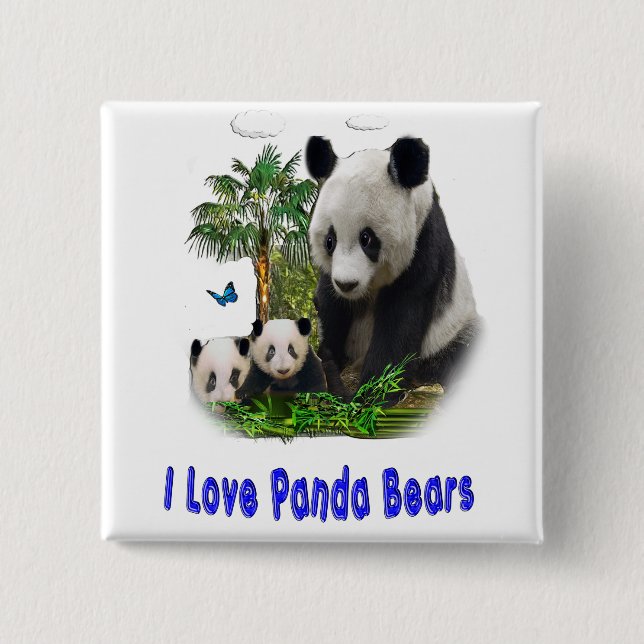 I love panda Bears 2 Inch Square Button (Front)