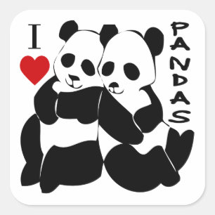 I Love Pandas Square Sticker