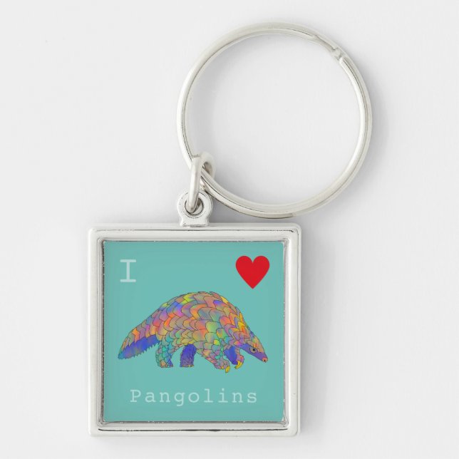 I Love Pangolins Colorful Animal Activism Art  Keychain (Front)