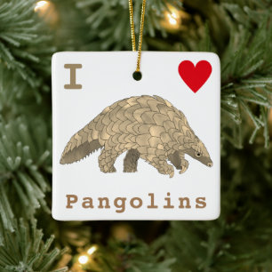I Love Pangolins Slogan Ceramic Ornament