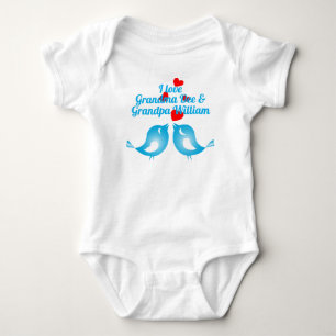 "I love Papa and Nana" Bluebirds and Red Hearts Ba Baby Bodysuit