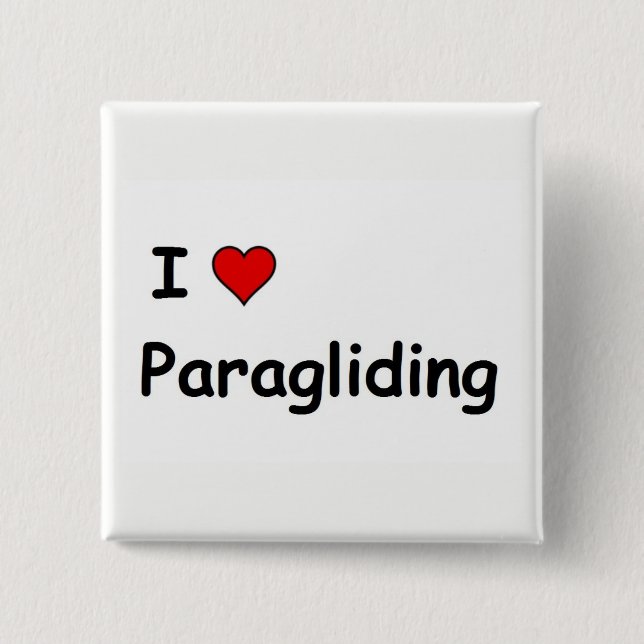 I Love Paragliding 2 Inch Square Button (Front)