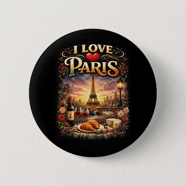 I Love Paris 2 Inch Round Button (Front)