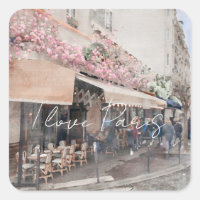 I Love Paris Cafe Street scene Square Sticker