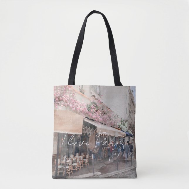 I Love Paris Cafe Street Scene Tote Bag (Front)