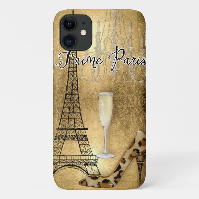 I Love Paris Chic Gold Eiffel Tower Fashion Shoes Case-Mate iPhone Case (Back)