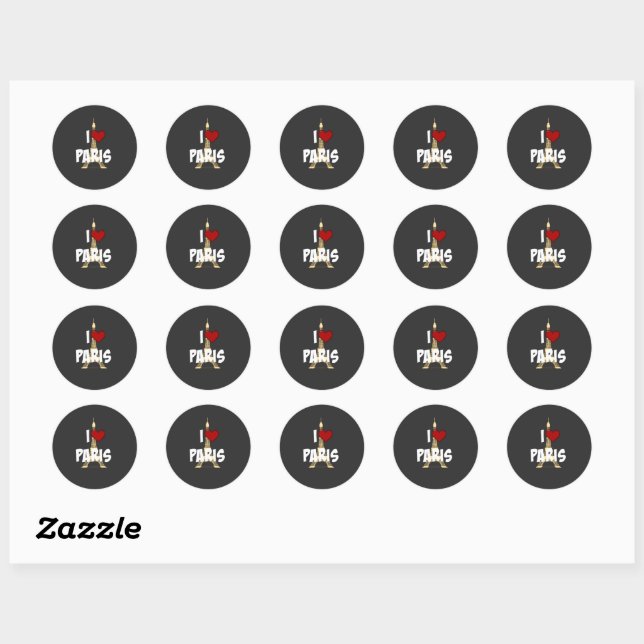 I Love Paris Classic Round Sticker (Sheet)