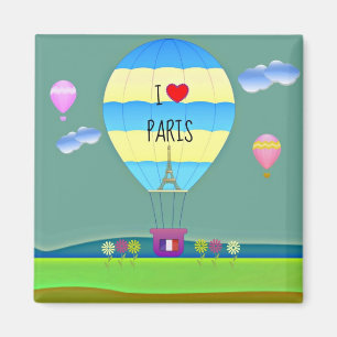 I Love Paris, Colourful Hot Air Balloon Magnet