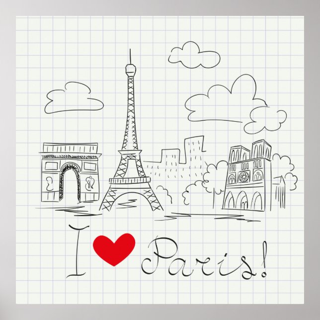 I love Paris cool sketch illustration Poster (Front)