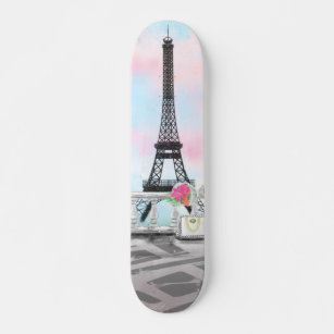 I Love Paris - Eiffel Tower and Bouquet Flowers Skateboard