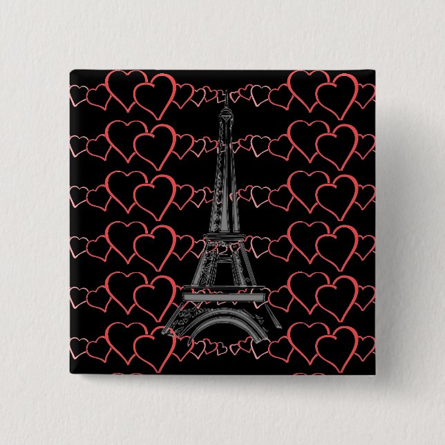 I Love Paris, Eiffel Tower Pin Button (Front)