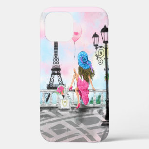 I Love Paris - Pretty Woman and Pink Heart Balloon iPhone 12 Case