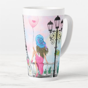 I Love Paris - Pretty Woman and Pink Heart Balloon Latte Mug