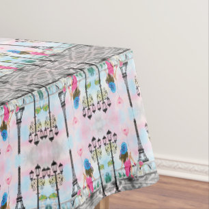 I Love Paris - Pretty Woman and Pink Heart Balloon Tablecloth