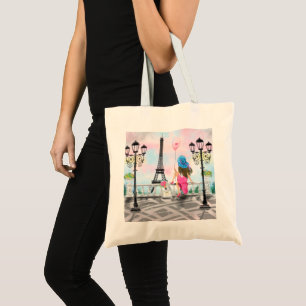 I Love Paris - Pretty Woman and Pink Heart Balloon Tote Bag