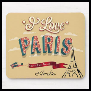 I Love Paris Vintage Travel Poster Mouse Pad