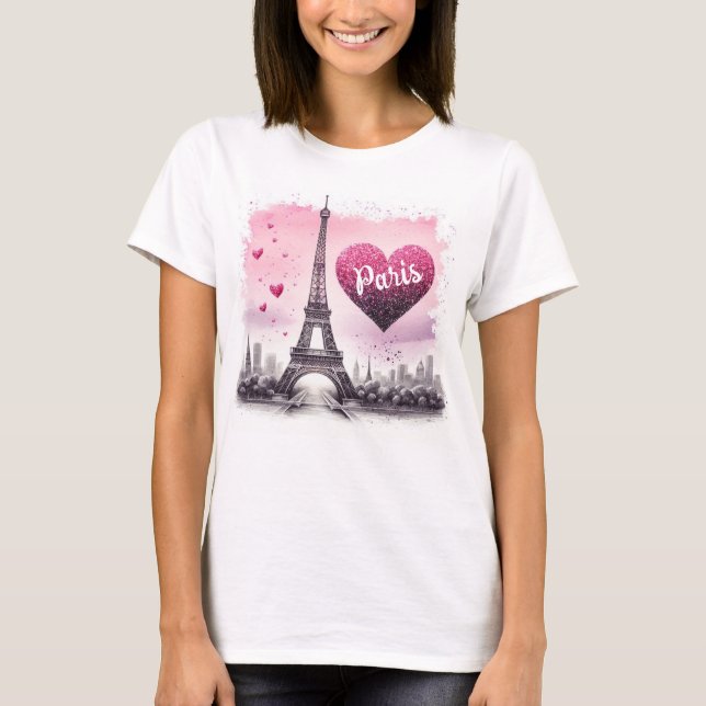 I Love Paris Watercolor Fashion T-Shirt (Front)