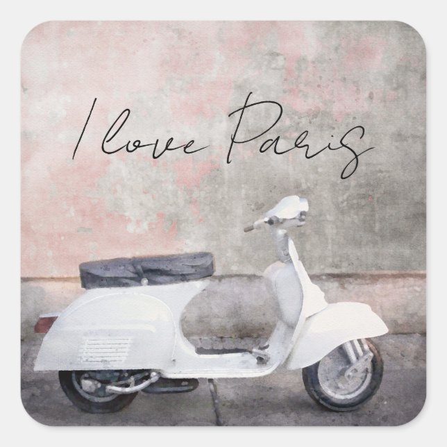I Love Paris White motor Scooter Square Sticker (Front)