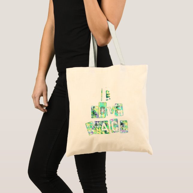 I Love Peace Beautiful Art Print Text Design Tote Bag (Front (Product))