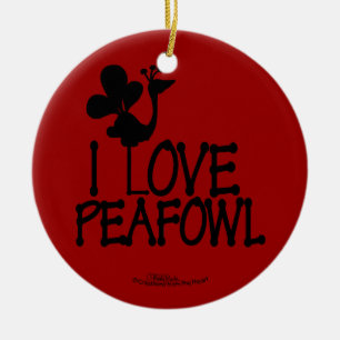 I Love Peafowl silhouette Ceramic Ornament