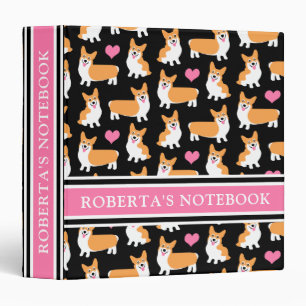 I Love Pembroke Welsh Corgis Cute Pink and Black Binder