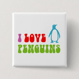 I Love Penguins 2 Inch Square Button