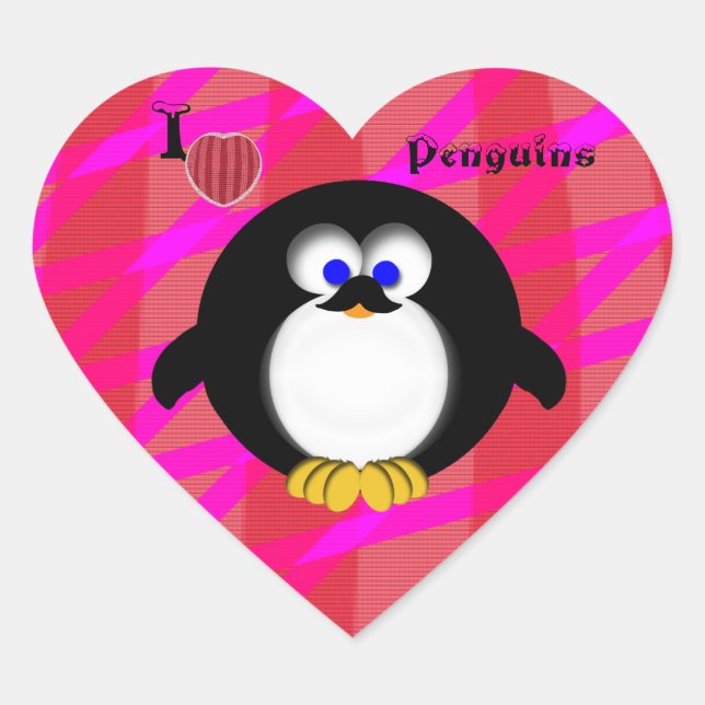 I Love Penguins Heart Sticker (Front)