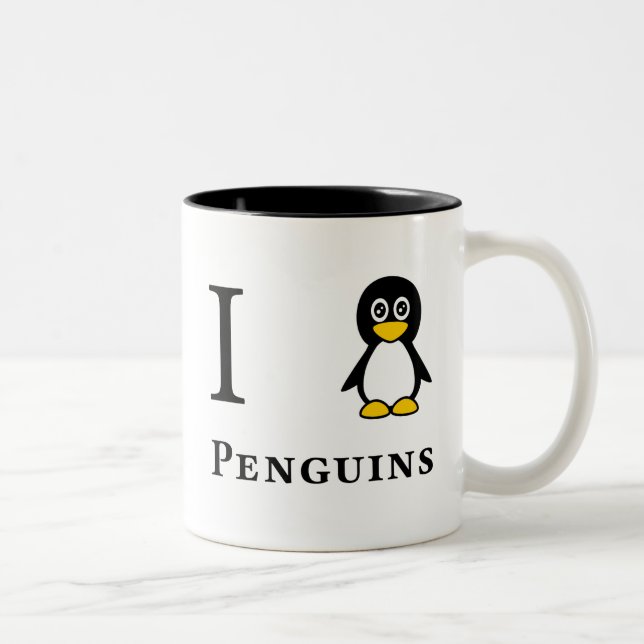I Love Penguins Two-Tone Coffee Mug (Right)