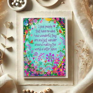 I Love People Pretty Whimsical Floral Birds Card