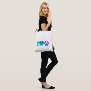 I Love Pets Canvas Tote Bag - Cute Colourful Paw