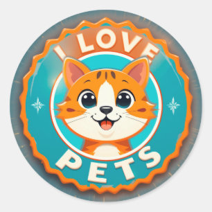 I love pets cute cat classic round sticker