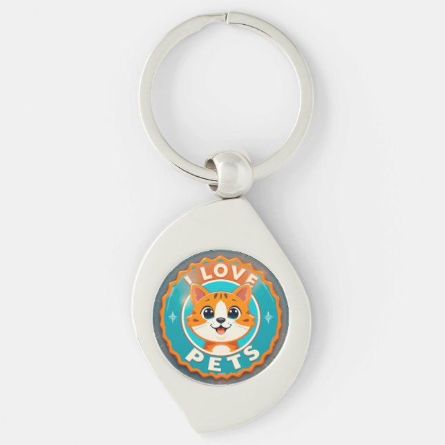 I love pets cute cat keychain (Front)