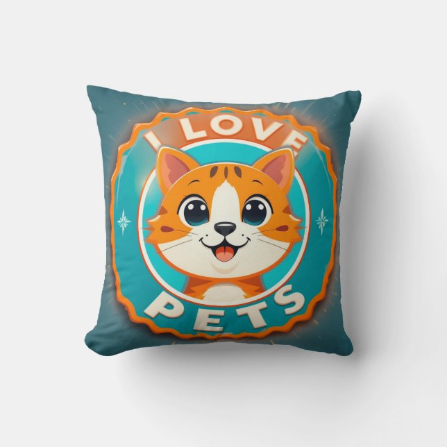 I love pets cute cat throw pillow (Front)