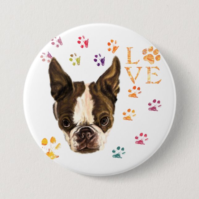 I Love Pets - Cute Puppy - Colourful Traces Drawin 3 Inch Round Button (Front)
