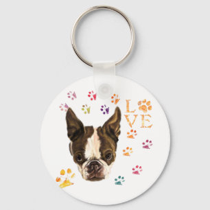 I Love Pets - Cute Puppy - Colourful Traces Drawin Keychain