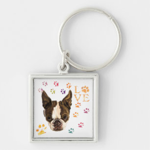 I Love Pets - Cute Puppy - Colourful Traces Drawin Keychain