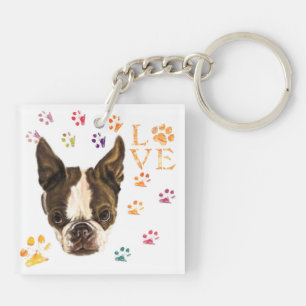 I Love Pets - Cute Puppy - Colourful Traces Drawin Keychain