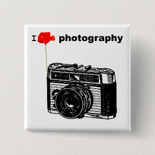 I love Photography Poppy Vintage Camera 2 Inch Square Button