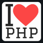 I love php  square sticker<br><div class="desc">I love php ,  for code lovers</div>
