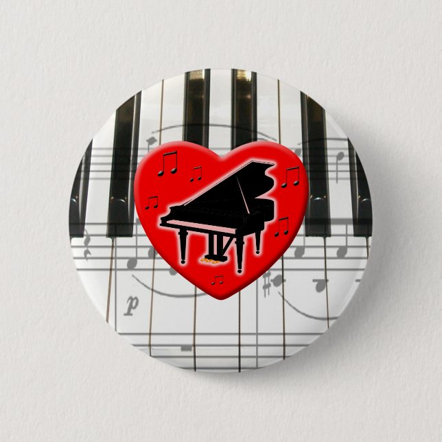 I Love Piano 2 Inch Round Button (Front)