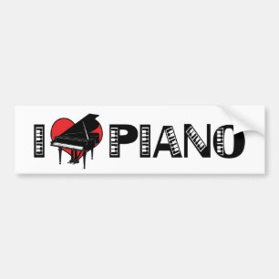 I Love Piano Bumper Sticker