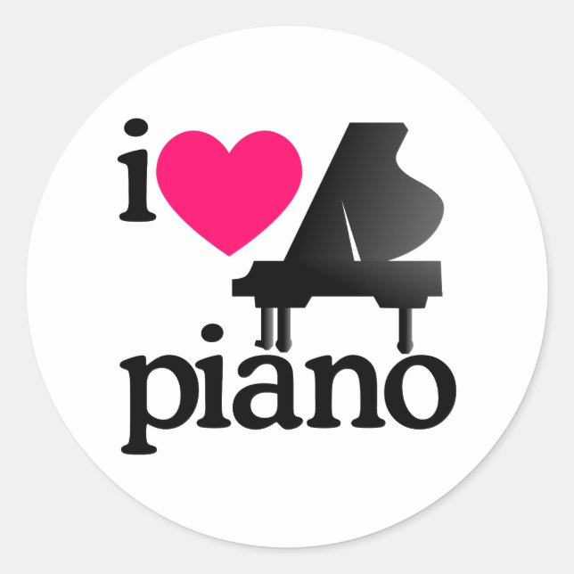 I Love Piano Classic Round Sticker (Front)