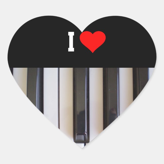 I Love Piano Heart Sticker (Front)