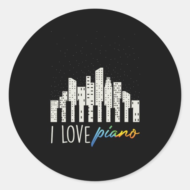 I Love Piano Music Notes Piano Keyboards Musician  Classic Round Sticker (Front)